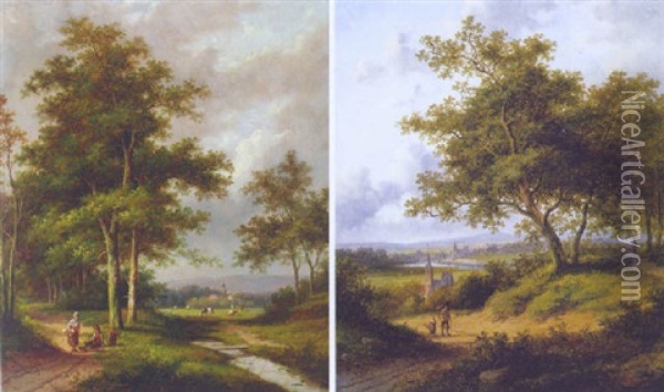 A Wooded River Landscape With Travellers Oil Painting - Jan Evert Morel the Younger