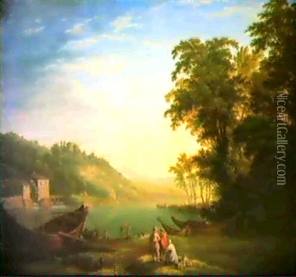 An Italianate River Landscape With Figures... [&]  An Italianate River Landscape With A Shepherd... Oil Painting - George Smith of Chichester