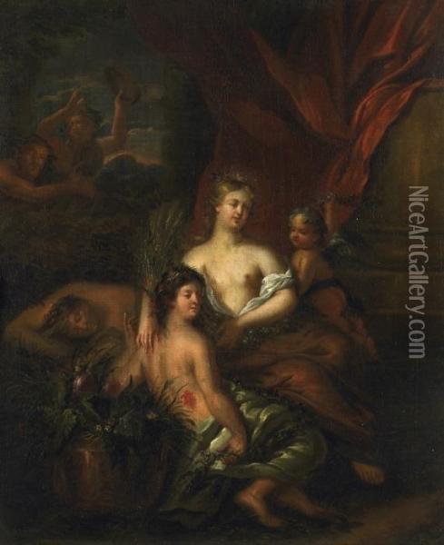 Allegory Of Summer, With Camping Bacchants Oil Painting - Ottmar The Elder Elliger