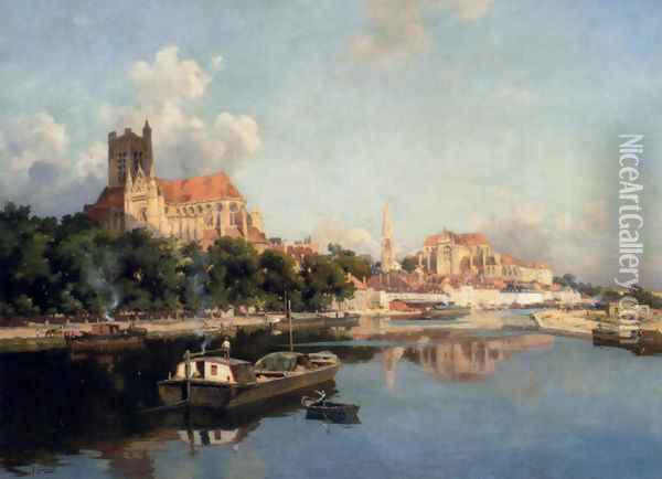 Vue De La Cathedrale D'Auxerre Oil Painting - Joseph Garibaldi