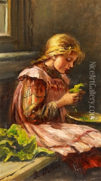 Madchen Beim Salatputzen Oil Painting - Pietronella Peters