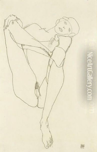 Sitzender Weiblicher Akt (Seated Female Nude) Oil Painting - Egon Schiele