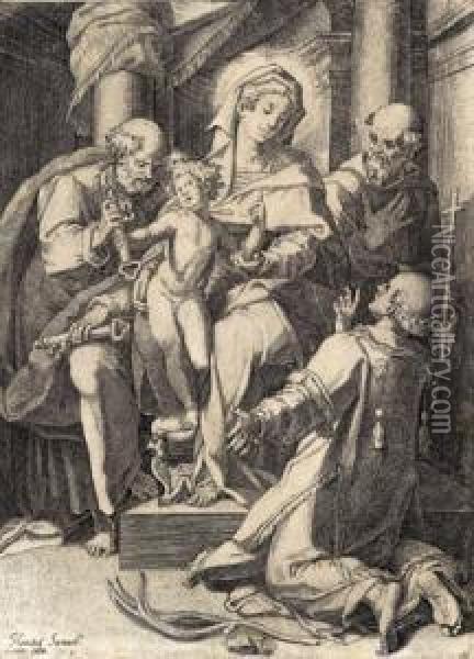 Madonna Mit Kind Und Heiligen Peter Oil Painting - Agostino Carracci