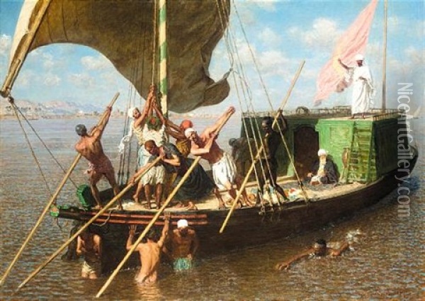 La Dahabieh Engravee, Egypte Oil Painting - Leon Adolphe Auguste Belly