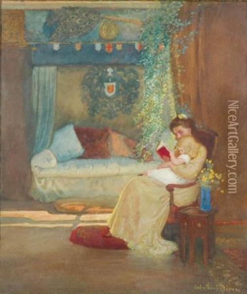 Mother And Child Reading Oil Painting - H. Winthrop Peirce