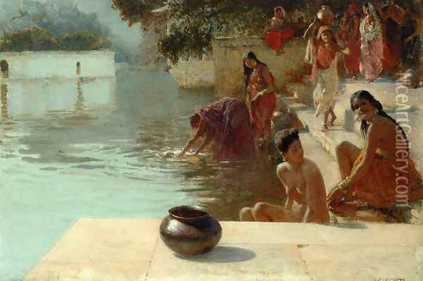 Woman's Bathing Place i Oodeypore, India Oil Painting - Edwin Lord Weeks