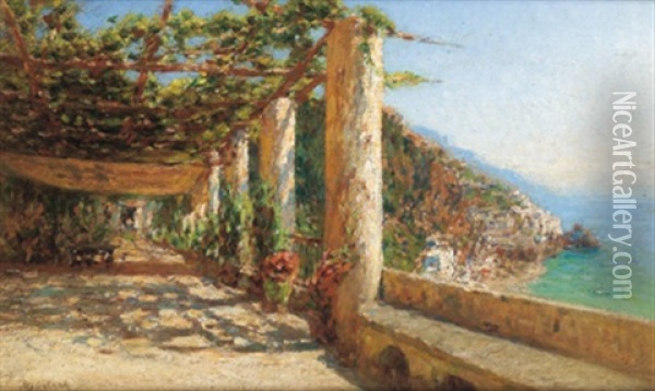 Blick Aus Einer Pergola Auf Amalfi Oil Painting - Otto Geleng