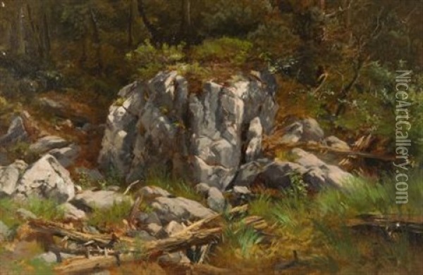Waldstuck Mit Felsen (+ Another (study); 2 Works) Oil Painting - Edward Theodore Compton