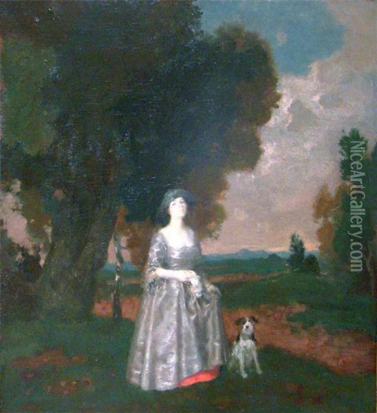 Dame Mit Hund Im Park Oil Painting - Theodor Baierl