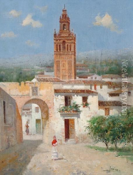 Figure Before A Spanish Town Oil Painting - Jose Maria Jardines