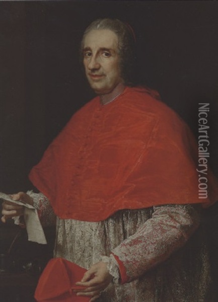 Portrait Of A Cardinal In Robes Of Office, Holding His Biretta And A Letter Oil Painting - Pompeo Girolamo Batoni