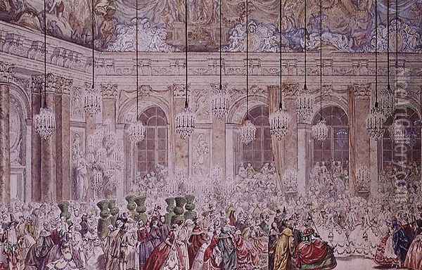 The Masked Ball at the Galerie des Glaces on the Occasion of the Marriage of the Dauphin to Marie-Therese, 17th February 1745 Oil Painting - Charles-Nicolas II Cochin