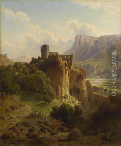 Blick Auf Die Brunnenburg Und Das Etschtal Oil Painting - Wilhelm Anton Maria Settari