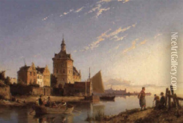 The Harbour Of Delfzijl Oil Painting - Pieter Cornelis Dommershuijzen