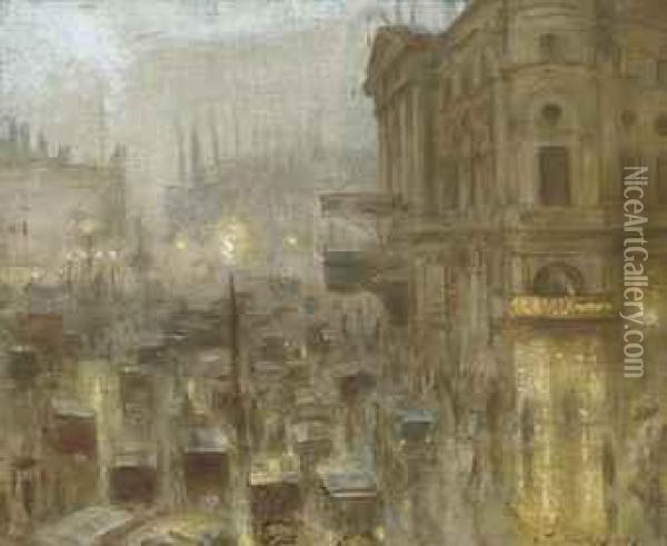 Return From The Matinee, Piccadilly Circus Oil Painting - Arthur Hacker