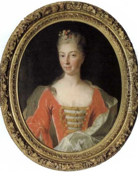 Portrait De Jeune Femme A La Robe Rouge Oil Painting - Pierre Gobert