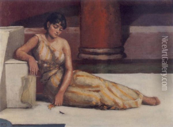 Sitzende Frau Mit Salamander Oil Painting - Frederic Dufaux