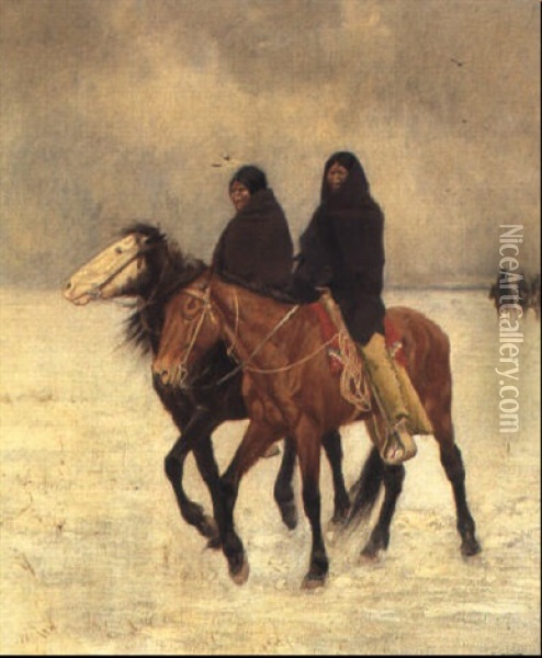 Red Indians Riding In The Snow Oil Painting - Gaspard Latoix