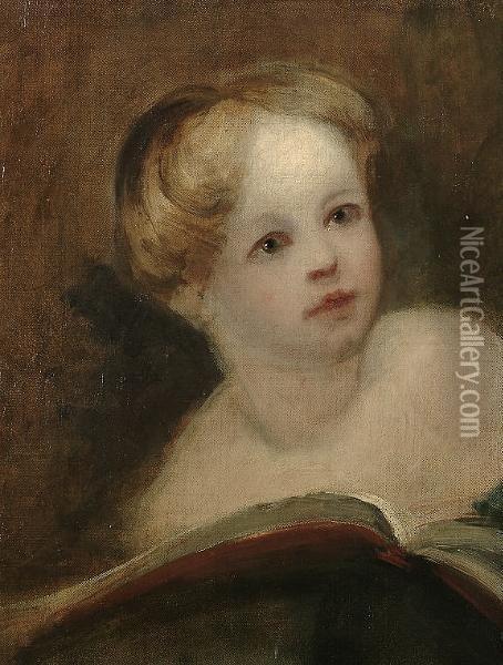 A Study Of A Child Reading A Book Oil Painting - George Romney