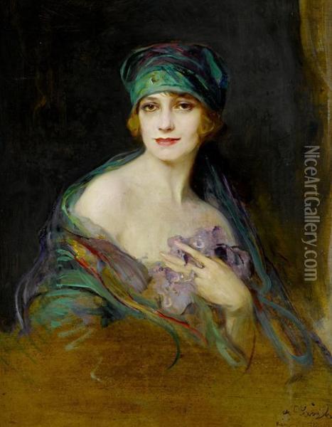 A Half Length Portrait Of Princess M. Ruspoli, Duchess De Gramont Oil Painting - Philip Alexius De Laszlo
