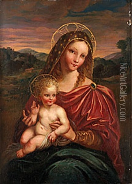 Madonnan Med Barnet Oil Painting -  Spagna (Giovanni lo Spagnolo)