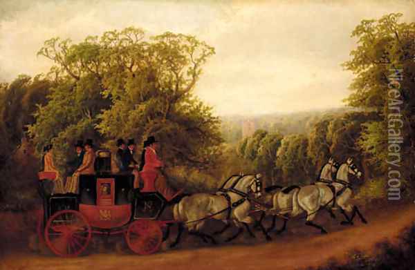 The Birmingham to Warwick Royal Mail coach Oil Painting - E. F. Lambert