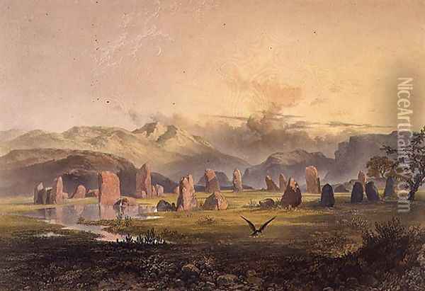 Castlerigg Stone Circle near Keswick, from The English Lake District, 1853 Oil Painting - James Baker Pyne