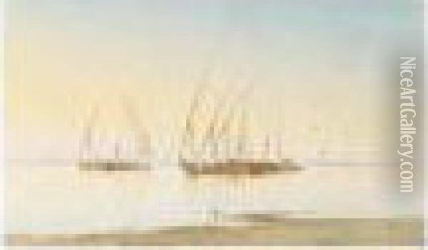 Dhows On The Nile, Egypt Oil Painting - Spyridon Scarvelli