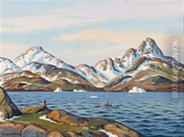 Spring Day, Angmagssalik, East Greenland Oil Painting - Emanuel A. Petersen