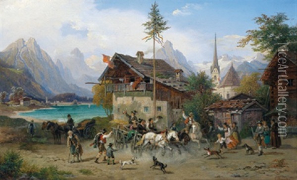 Kirchtag Im Gebirg, Heimfahrt Oil Painting - Franz Reinhold