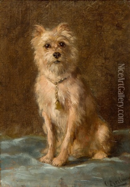 A Sitting Terrier Oil Painting - Otto Eerelman