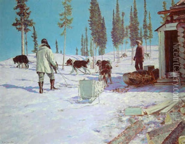 The Doctor And His Dogs, From Eldorado, Great Bear Lake, N.w.t. Oil Painting - Francis Hans Johnston