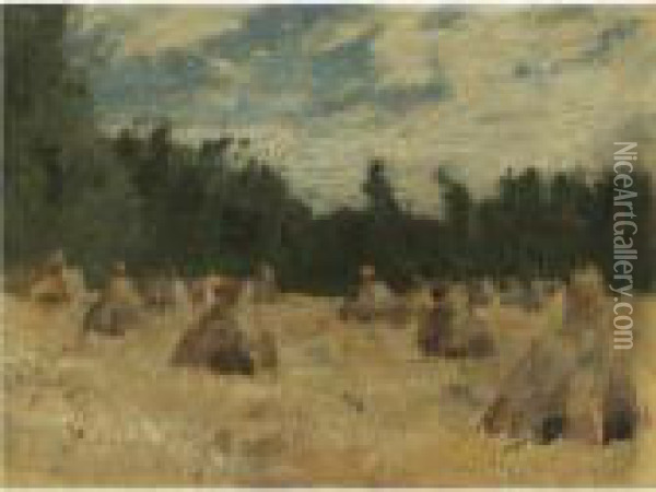 Haystacks Oil Painting - Isaak Ilyich Levitan