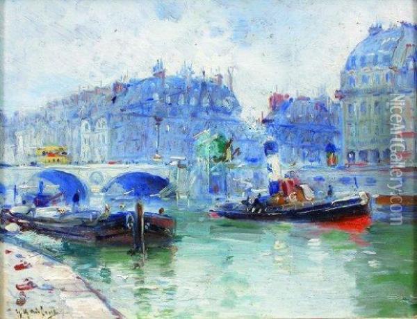 La Seine Au Pont Saint-michel Oil Painting - Gustave Madelain