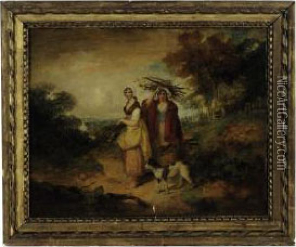 Wood Gatherers And Their Dog On The Road Home Oil Painting - Francis Wheatley