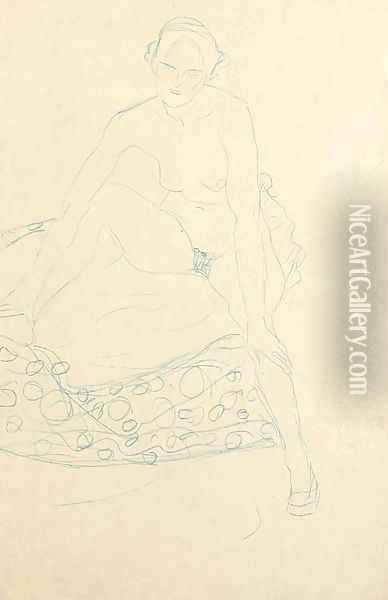 Sitzender Akt von vorne Oil Painting - Gustav Klimt