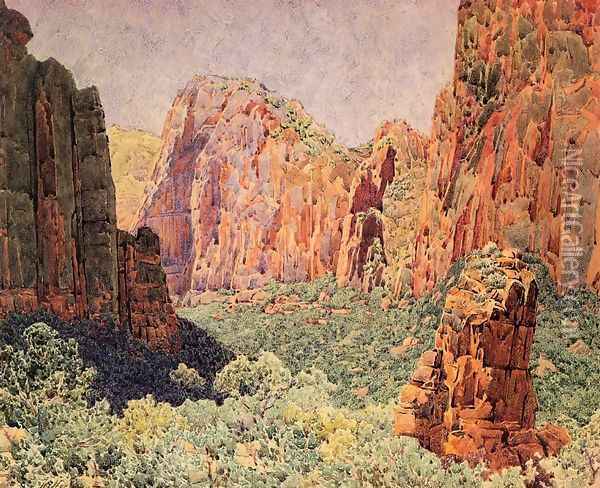 Temple of Sinawava - Zion National park Oil Painting - Gunnar Mauritz Widforss
