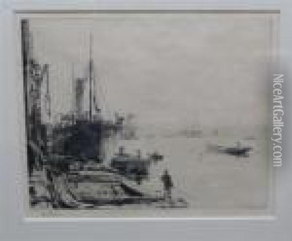 Dockland Scene Oil Painting - William Lionel Wyllie