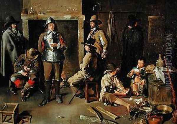 Soldiers at Rest in an Inn Oil Painting - Jean Michelin
