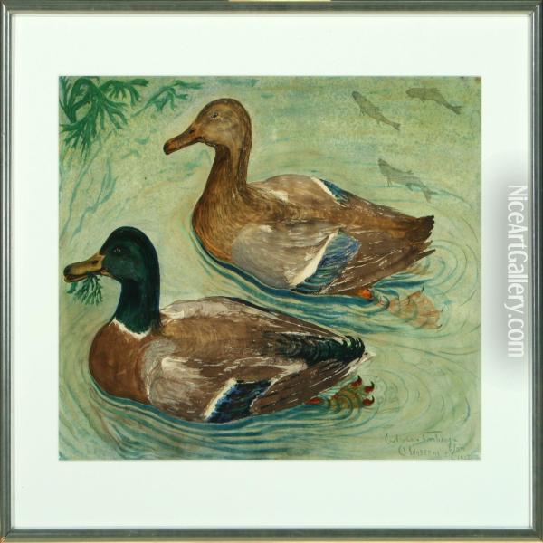 Two Ducks Oil Painting - Carl Johan Forsberg