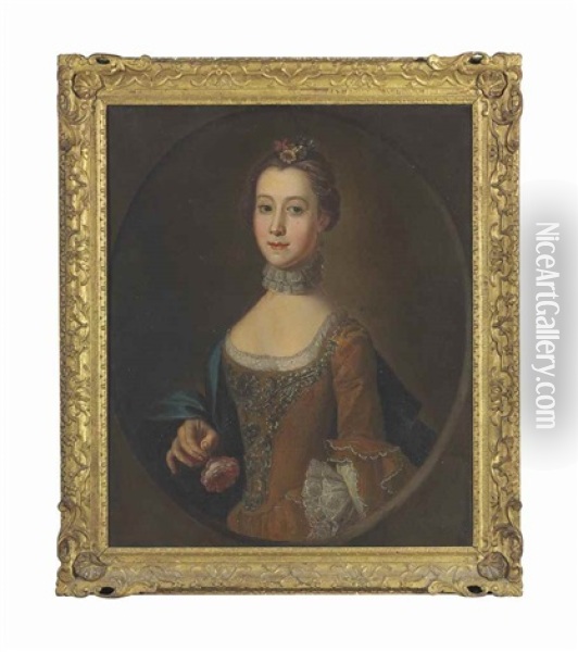 Portrait Of A Lady Holding A Flower Oil Painting - Jeremiah Theus