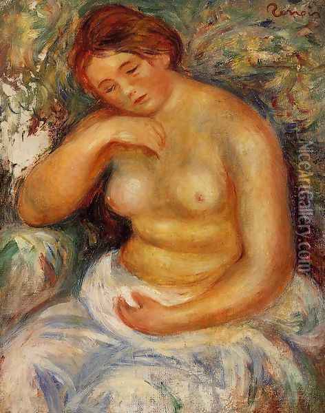 Seated Nude With A Bouquet Oil Painting - Pierre Auguste Renoir