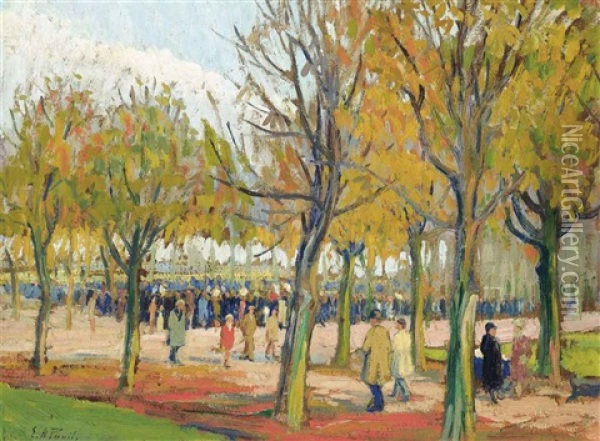 Strolling In A Parisian Park Oil Painting - Elie Anatole Pavil
