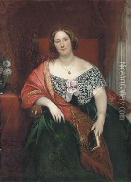 Portrait Of Mary Viscountess Maynard (1794-1857), Seated Full-length, Holding A Book In Her Left Hand Oil Painting - Giovanni Battista Canevari