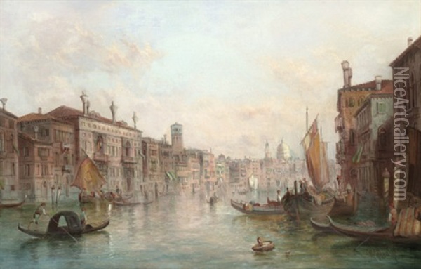 Ansicht Des Canale Grande, Im Hintergrund Die Kuppel Von Santa Maria Della Salute Oil Painting - Alfred Pollentine
