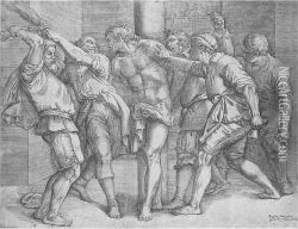 The Flagellation (le Blanc 7; Bartsch Xvi, 10) Oil Painting - Battista Franco