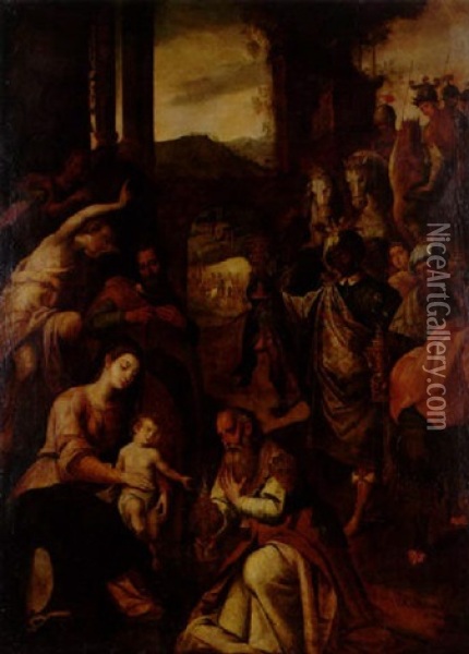 Konungarnas Tillbedjan Oil Painting - Domenico di Paride Alfani