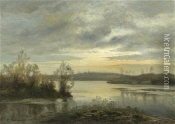 Flusslandschaft Im Sonnenuntergang Oil Painting - Karl Bodmer