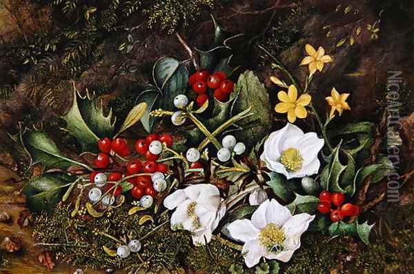 Holly and Christmas Roses Oil Painting - Jane Taylor