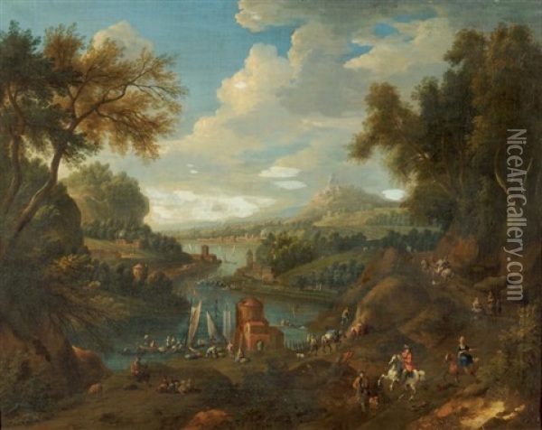 Cavaliers Sur Un Chemin Montant Surplombant Une Vallee Du Rhin (?) Oil Painting - Pieter Bout